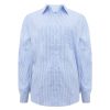 Streepjesblouse blauw wit 7 Blauwe damesblouse met witte streepjes Stylefever