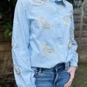 Blauwe damesblouse met borduursel Stylefever