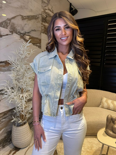 Groen denim gilet 1 groen denim Gilet Stylefever