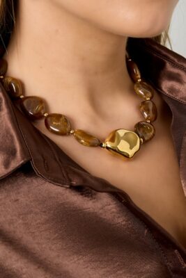 Bruine kralen ketting Stylefever