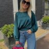 Azzurro top satin look groen