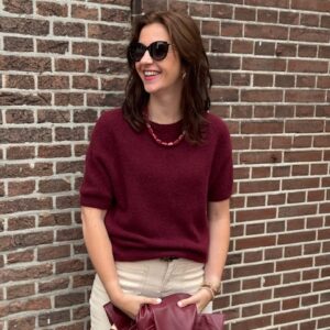 Bordeaux gebreid truitje korte mouw Stylefever