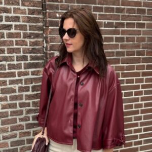 Bordeaux leatherlook jasje oversized Stylefever