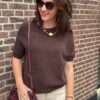 Bruin gebreide top korte mouw Stylefever boutique