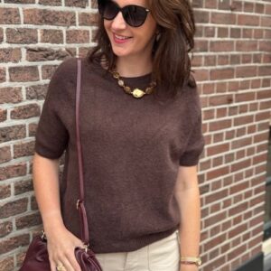 Bruin gebreide top korte mouw Stylefever boutique