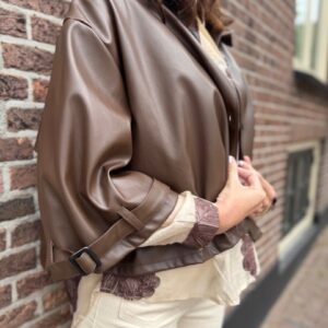 Bruin leatherlook oversized jasje