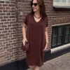 Bruine jog jurk korte mouw vhals Stylefever boutique