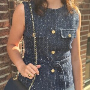 Donkerblauw tweed gilet Stylefever