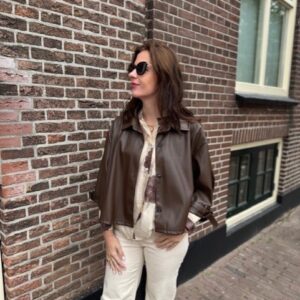 Donkerbruin leatherlook jasje oversized Stylefever