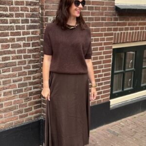 Donkerbruine trui korte mouw baby alpaca Stylefever