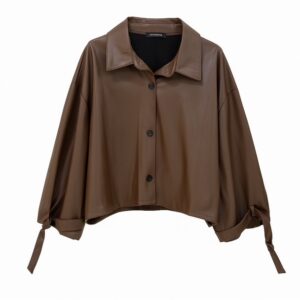 bruin leatherlook oversized jasje Stylefever