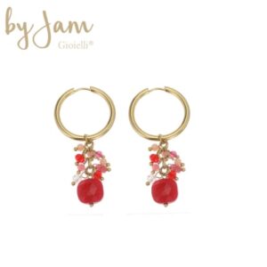 By Jam goudkleurige damesoorbellen met paarse steen