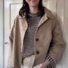 Beige korte trenchcoat ruitjes Stylefever