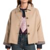Beige korte trenchcoat ruitjes Stylefever