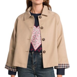 Beige korte trenchcoat ruitjes Stylefever