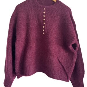 Bordeaux damestrui gebreid met hartjes knopen Stylefever