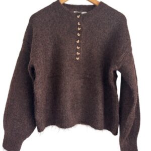 bruin gebreide trui hartjes knopen Stylefever