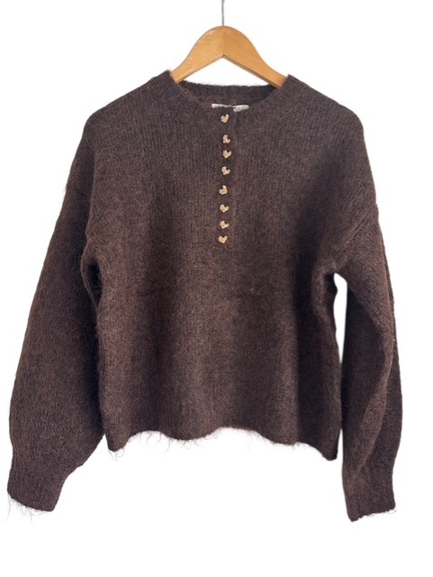 Bruin gebreide trui hartjes knopen 2 bruin gebreide trui hartjes knopen Stylefever