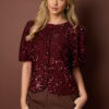 Bordeaux glitter top 4 Bordeaux glitter top pailletten Stylefever