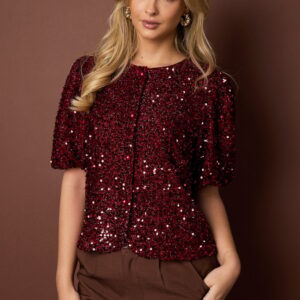 Bordeaux glitter top pailletten Stylefever