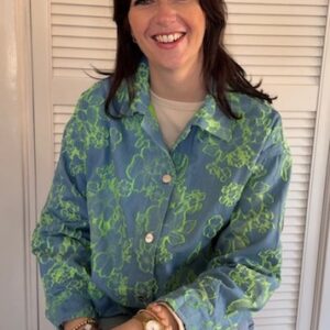 Blauw jasje met bloemen Azzurro mode