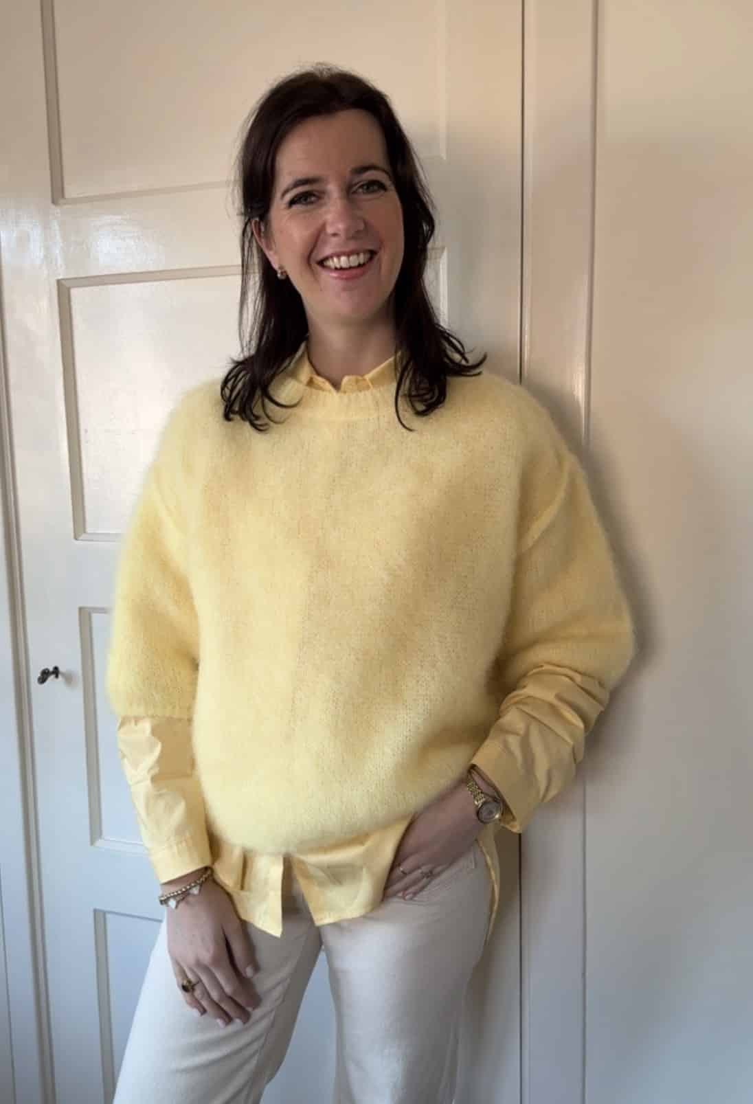 Gele basic damesblouse katoen 3 Geel gebreid truitje mohair Stylefever