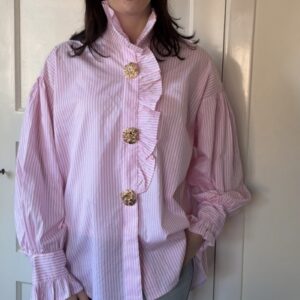 Roze gestreepte blouse ruches Stylefever
