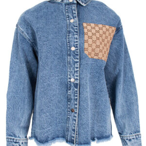 Spijkerblouse met logo borstzakje Azzurro Mode