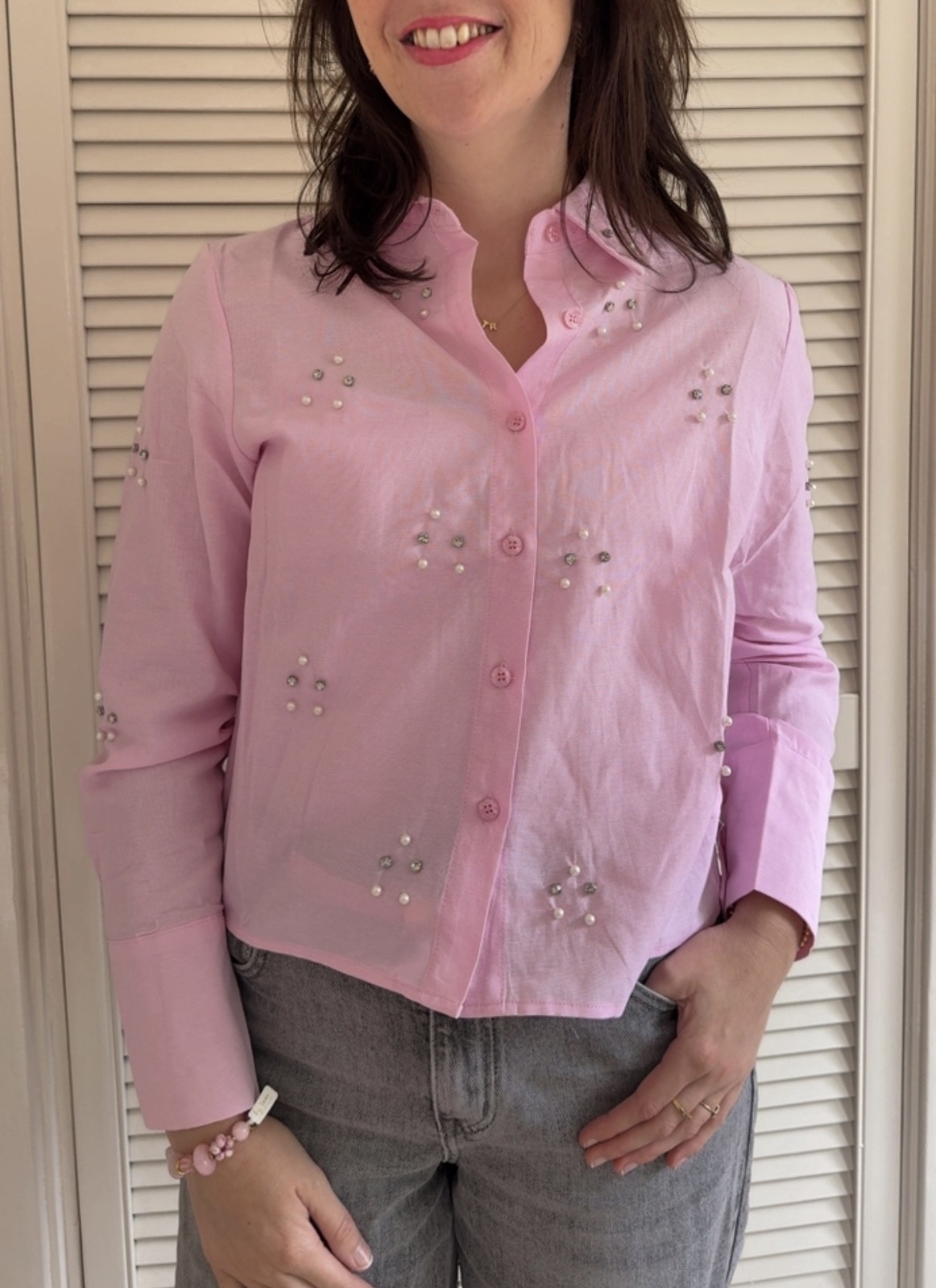 Roze damesblouse met parels Azzurro mode 2 Roze damesblouse met parels Azzurro mode - Afbeelding 2