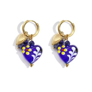 Stainless steel oorbellen met blauw hartjes Stylefever