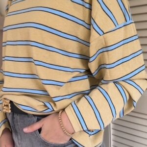 Blauw geel gestreepte longsleeve azzurro mode