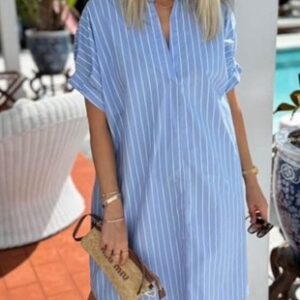 Gestreept katoenen jurkje blauw wit Azzurro Mode