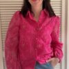 Roze damesblouse geborduurde bloemen Azzurro