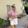 Roze blouse korte mouw met stippen Azzurro