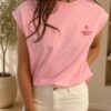 Roze damestop korte mouw Azzurro 4 Roze damestop korte mouw Azzurro