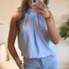 Blauw wit gestreepte mouwloze top 2 Blauw wit gestreepte haltertop Stylefever