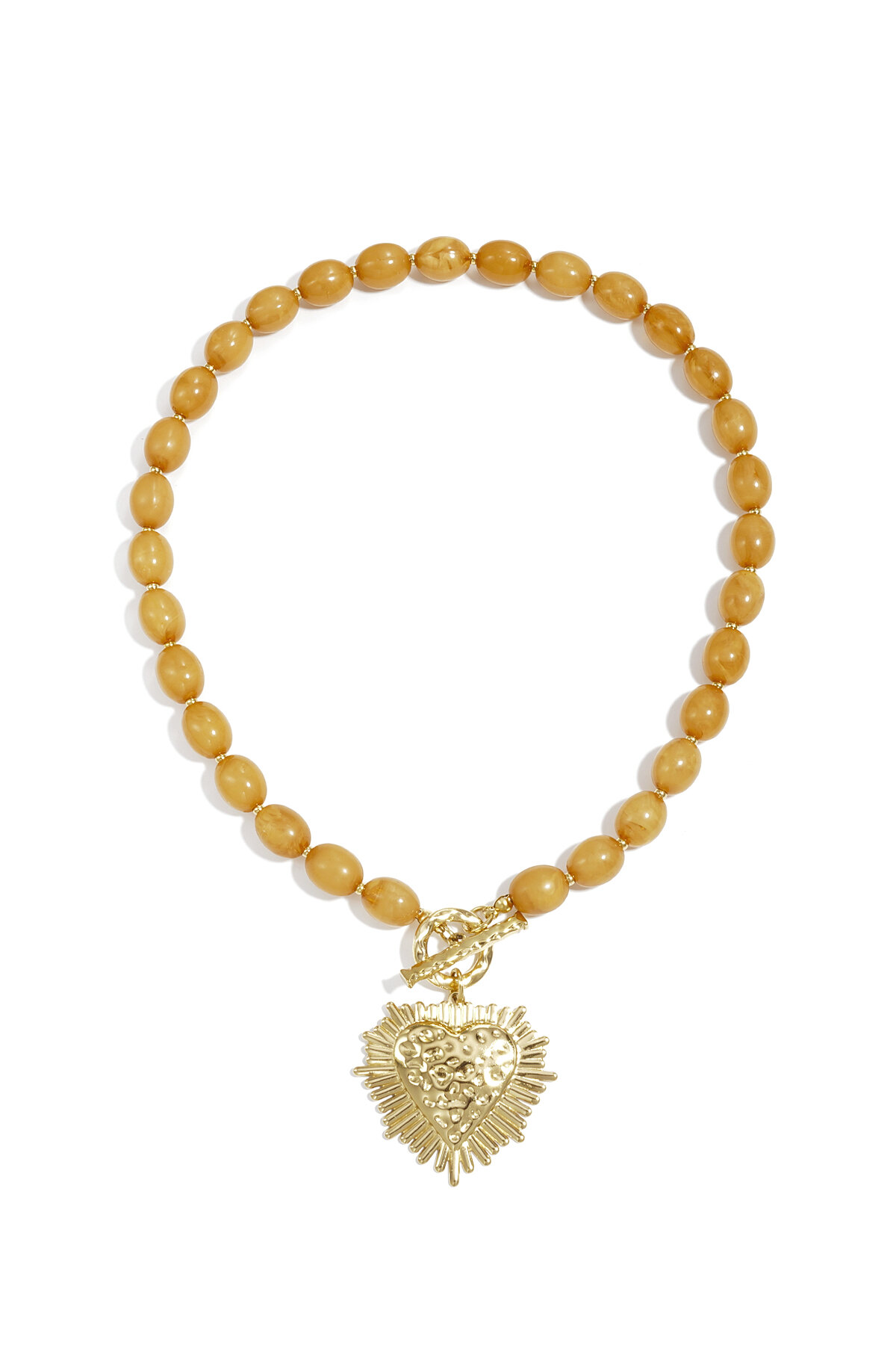 Lichtbruine kralen ketting met hart 2 Bruine kralenketting met hart Stylefever