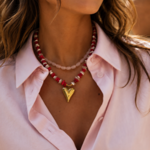 Rode kralen ketting met hartje Stylefever