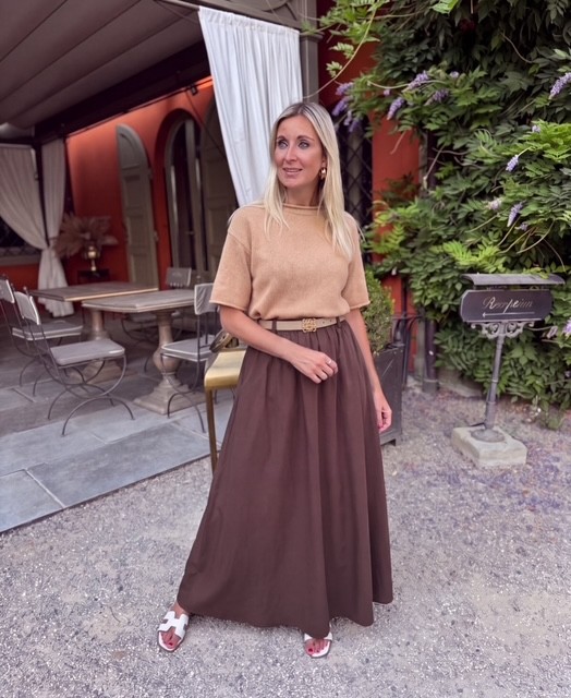 Beige gebreid truitje korte mouw Azzurro 1 Beige gebreid truitje korte mouw Azzurro