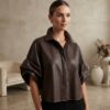 Bruine leatherlook blouse 4 Bruine leatherlook blouse Stylefever