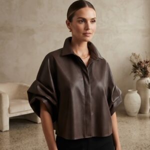 Bruine leatherlook blouse Stylefever