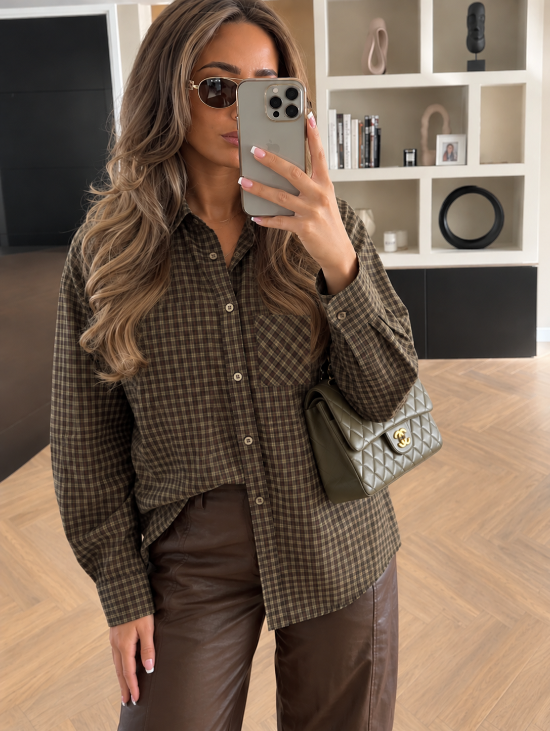 Bruin groene ruitblouse 1 Bruin groene ruitblouse Stylefever boutique