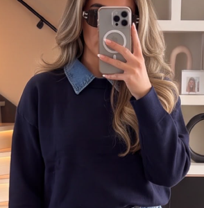 Donkerblauwe trui met kraagje Stylefever