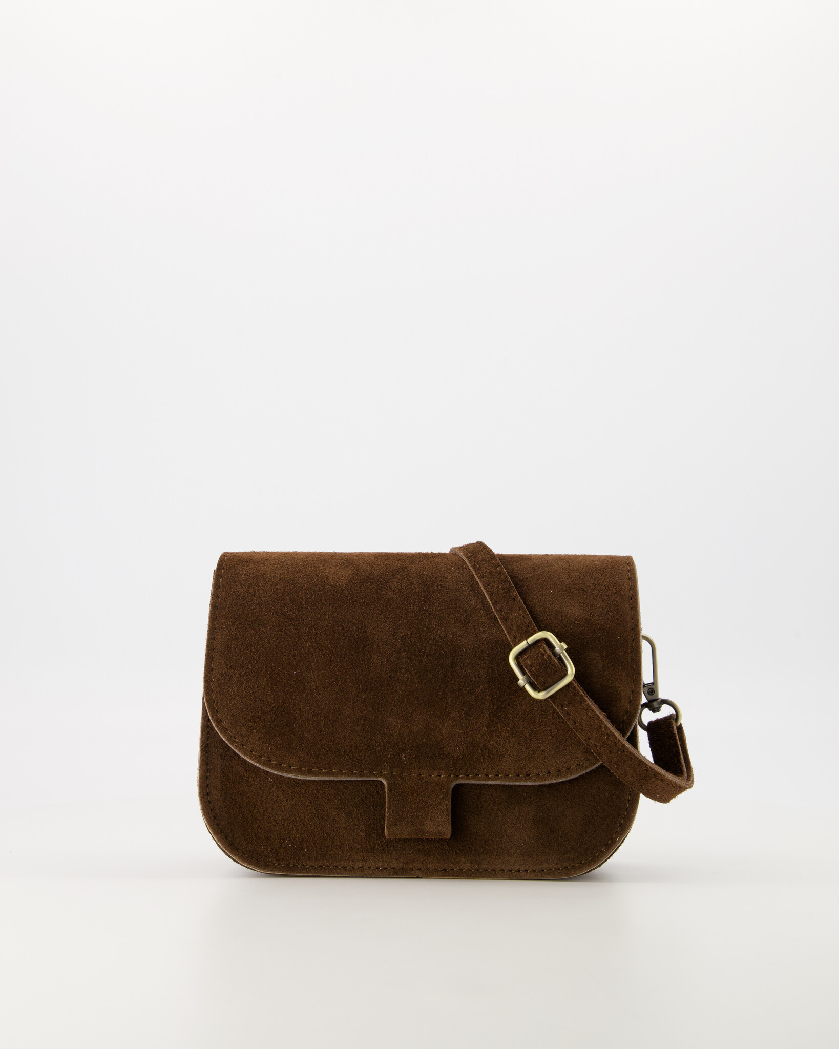 Bruine suede crossbody tas 1 Donkerbruine suede crossbody tas Stylefever