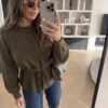Groen gebreid truitje strik ceintuur 4 Groen gebreid truitje met strikceintuur Stylefever